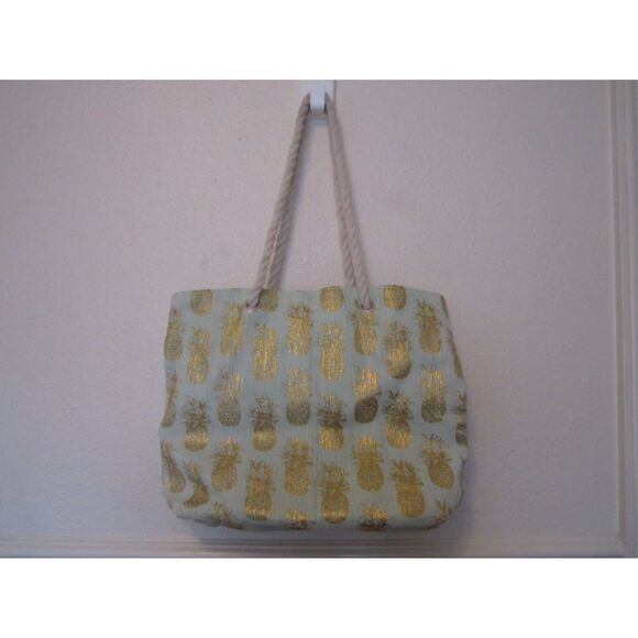 Angels By The Sea Pineapple Tote Bag Lined Rope Handle Beach Bag - Picture 8 of 15
